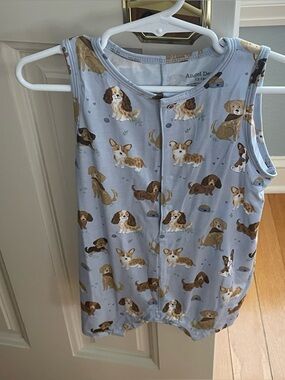 NWT Angel Dear Bamboo Light Blue Puppy Dog Print Sleeveless Henley Romper 12-18M